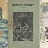 Forside av fem bøker: En glad gutt,  Dekksgutten på "Nevada",  Grimms eventyr, Hollenderjonas og Asbjørnsen og Moes eventyrbok